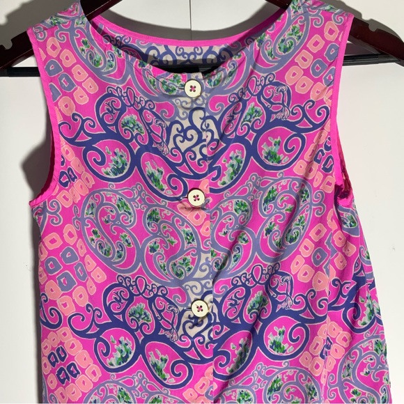 Lily Pulitzer Behind the Gates Iona Shell Top Silk Button Back Pink Purple Sz XS - Picture 11 of 16